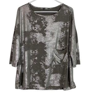 Alembika Silver Metallic Sequin Scoop Neck Blouse